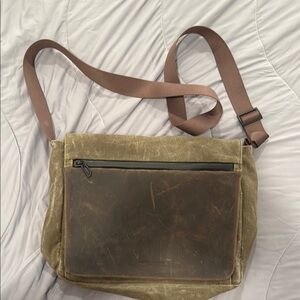 Brown Canvas Messenger Bag with Leather Accents 15 length size